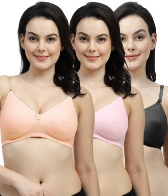 Shyam Sons FLAIR Femina Double Layered Women T-Shirt Non Padded Bra(Orange, Pink, Black)