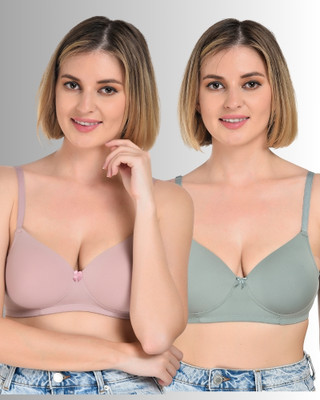 styleluxe sassy women cute colour black and lite grey Women T-Shirt Lightly Padded Bra(Pink, Green)