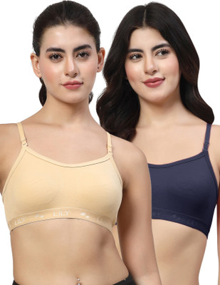 LILY 3321Mino Women Sports Non Padded Bra(Beige, Dark Blue)