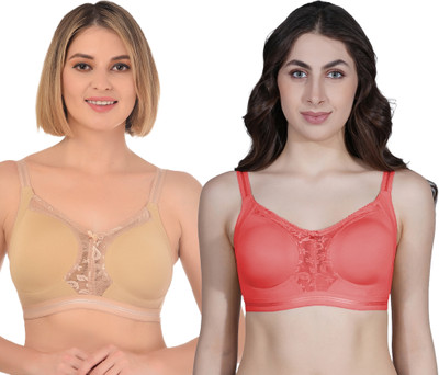 Ladyland Women full coverage front net bra Women T-Shirt Non Padded Bra(Beige, Red)