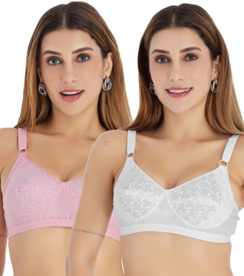 Selfcare Selfcare 2 Pack Solid Self Design Net Non Padded Full Coverage Bra - SN3715 Women Everyday Lightly Padded Bra(Pink, White)