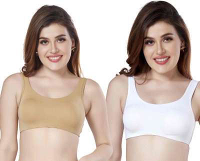 LOGGERHEAD Non-Wired Non Padded Full Coverage Slip on Beginners Sports Bra Women Training/Beginners Non Padded Bra(White, Beige)