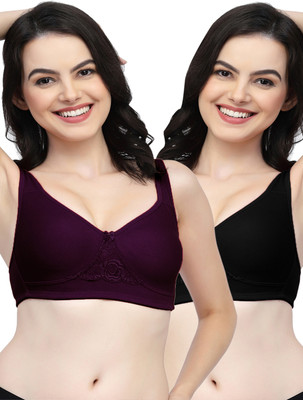COLLEGE GIRL CG1214 Double Layered Women T-Shirt Non Padded Bra(Purple, Black)