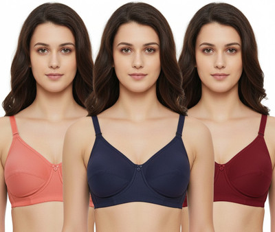 Fantastik Non Padded Full Coverage Seamed-Cap T- Shirt Bras Women Full Coverage Non Padded Bra(Maroon, Dark Blue, Pink)