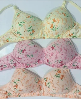 paris fashion Women's Cotton Padded Full Coverage Bra with Adjustable Straps Pack of 3 Women Push-up Lightly Padded Bra(Multicolor)