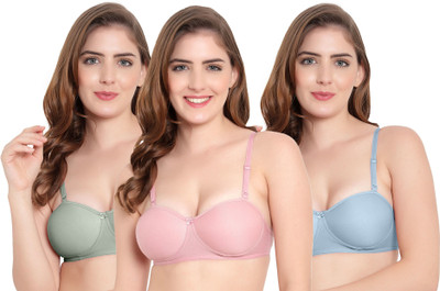 ROSIPO Women T-Shirt Lightly Padded Bra(Light Green, Pink, Light Blue)