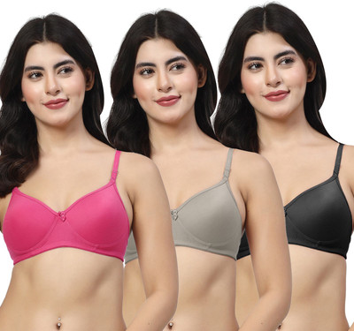 LILY maofcigam Women T-Shirt Heavily Padded Bra(Pink, Grey, Black)