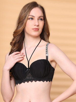PrettyCat PrettyCat Lightly Padded Balconette Bra With Shine Strap for Women & Girls Women Balconette Lightly Padded Bra(Black)