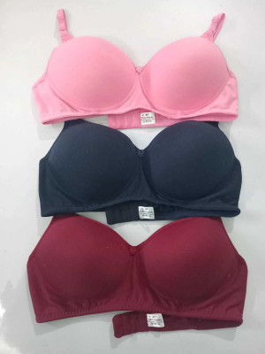 Four Plus Fashion Women's Cotton Padded Full Coverage Bra with Adjustable Straps Combo Pack of 3 Women T-Shirt Lightly Padded Bra(Pink, Black, Maroon)