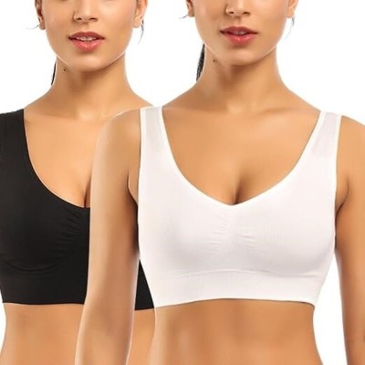 PTELRA Women Cami Bra Non Padded Bra(Black, White)