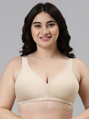 Enamor by Enamor High Coverage, Wirefree F024 Plush Comfort Side Support Women T-Shirt Non Padded Bra(Beige)
