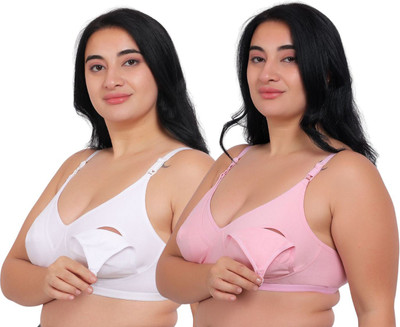 Fabme Women Maternity/Nursing Non Padded Bra(White, Pink)