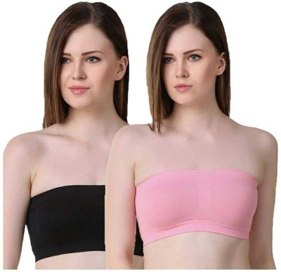 Brafee Women Bandeau/Tube Non Padded Bra(Black, Pink)