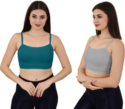 Guru Krupa Traders Women's Cotton Lycra Free Size Non Padded Pull On Sport Bra Women Sports Non Padded Bra(Grey, Green)