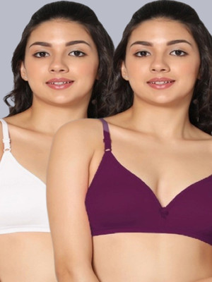 Eden Women T-Shirt Non Padded Bra(White, Purple)