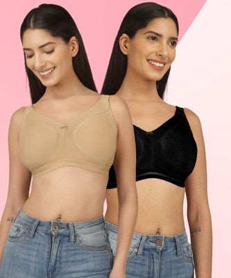 Clothonics art735BS Women Full Coverage Non Padded Bra(Black, Beige)