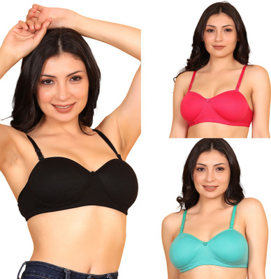 InnerGlow Pack of 3 Women’s Everyday Cotton Bras | Padded | Wire-Free | Half Coverage Women Everyday Lightly Padded Bra(Multicolor)