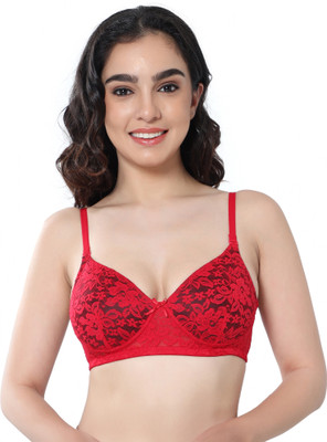 Envie Lace Delight Padded Wirefree Bra - Three fourth Coverage Women Everyday Lightly Padded Bra(Red)