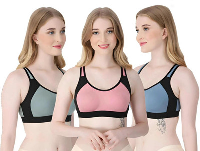 Wonkey Sports Bra Combo of 3 Bras Women Sports Non Padded Bra(Black, Red, Blue)