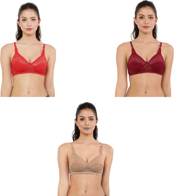 Havenhues Women Everyday Lightly Padded Bra(Red, Maroon, Beige)
