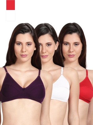 Shyle Shyle Non Padded Seamed Casual Bra-Multicolor(Pack of 3) Women Everyday Non Padded Bra(Red, White, Purple)