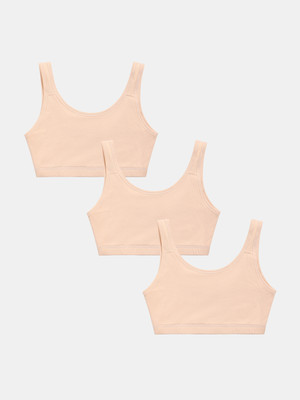 Sillysally Pack of 3 Double Layered White Active Bra. Non Padded, Non Wired Women Everyday Non Padded Bra(Beige)