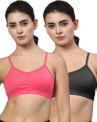 LILY stropSyliaD Women Sports Non Padded Bra(Pink, Black)
