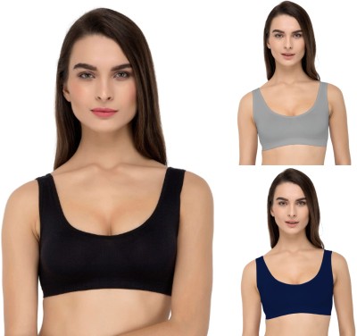 Shree Brahmani Corporation Women's Cotton Lycra Non Padded Pull On Spport Bra For Everyday Wear Women Everyday Non Padded Bra(Black, Grey, Dark Blue)