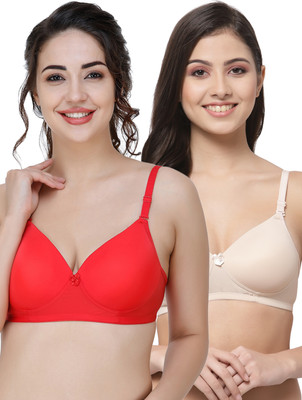 COLLEGE GIRL Hellopad ComboPO2 Women T-Shirt Lightly Padded Bra(Red, Beige)