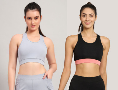 BEING RUNNER Women Sports Non Padded Bra(Grey, Black)