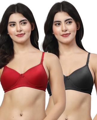 LILY maofcigam Women T-Shirt Heavily Padded Bra(Maroon, Black)
