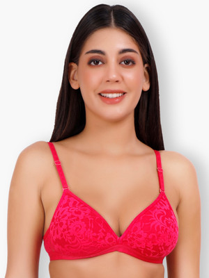 Selfcare Womens Net Half Coverage Plunge Bra Women Plunge Lightly Padded Bra(Pink)