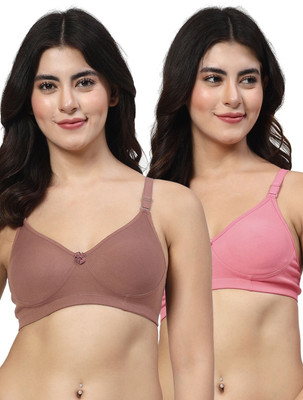 LILY Axela Moulded Double Layered Women Full Coverage Non Padded Bra(Brown, Pink)