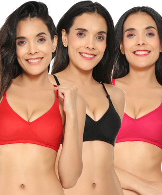 Aimly Aimly Women's Cotton Non-Padded Non-Wired Bra Black Red Rani 34 Pack of 3 Women Everyday Non Padded Bra(Black)