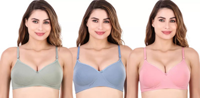 Pearlw Women Everyday Lightly Padded Bra(Green, Light Blue, Pink)