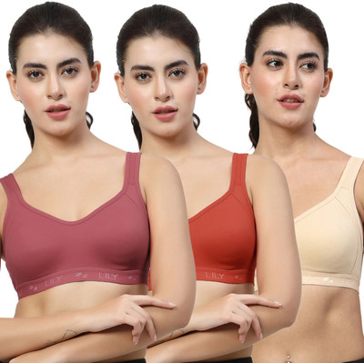 LILY Strops555 Women Sports Non Padded Bra(Maroon, Beige, Pink)