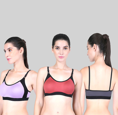 CURVZEX ZAMBIA Women Sports Non Padded Bra(Purple, Orange, Grey)