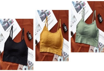 DDH Pack of 3 Means Minimum Order Quantity 3 As Shown in Image Women Cami Bra Lightly Padded Bra(Black, Gold, Green)