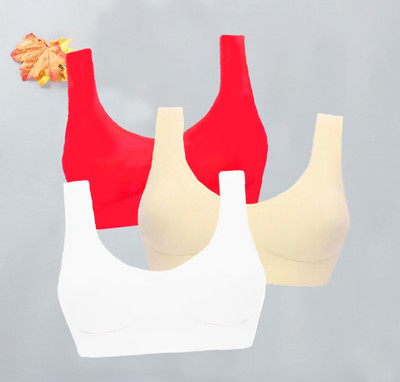 DreamBe Pack of 3 Girls Non Padded full Coverage stretchable sports Bra (Multicolor) Women Sports Non Padded Bra(Multicolor)