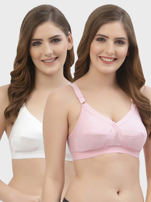 Floret Women Pack Of 2 Full Coverage Cotton Bra Women Full Coverage Non Padded Bra(White, Pink)
