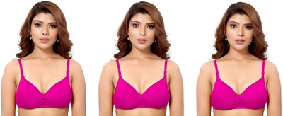 Shree Brahmani Corporation Women's Cotton Blend Full Comfortable Non-Padded Chami Bra For Everyday Wear Women Everyday Heavily Padded Bra(Pink)