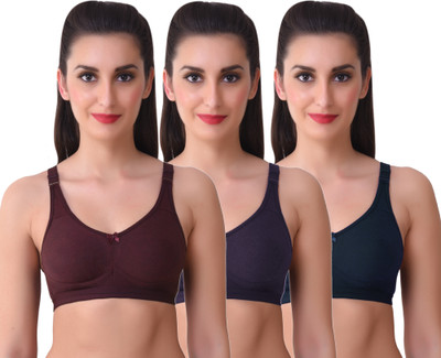 SKDREAMS SKDREAMS Multi Color Cotton Set of 3 Women's Bra Combo Women Full Coverage Non Padded Bra(Multicolor)
