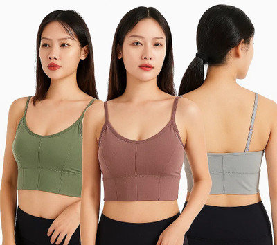 Surinka Women Sports Bras Yoga Gym Bra Women Sports Lightly Padded Bra(Pink, Grey, Green)