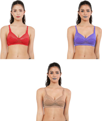 Havenhues Women Everyday Lightly Padded Bra(Red, Blue, Beige)