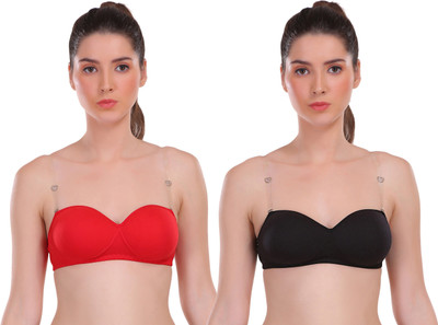 Selfcare Womens Demi Cup Strapless Bra Women T-Shirt Lightly Padded Bra(Red, Black)