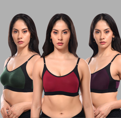 lufiya riru Women Everyday Non Padded Bra(Dark Green, Maroon, Purple)