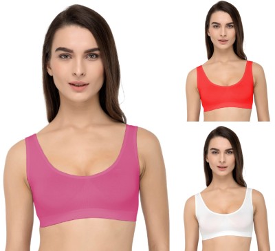 VarniEcom Women's Cotton Lycra Non Padded Pull On Spport Bra For Everyday Wear Women Everyday Non Padded Bra(Pink, Red, White)