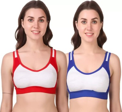Emerce Pack OF 2 (Multicolor) Women Sports Non Padded Bra(Red, Blue)
