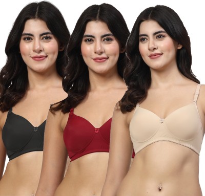 LILY Dapyklis Women T-Shirt Lightly Padded Bra(Black, Maroon, Beige)