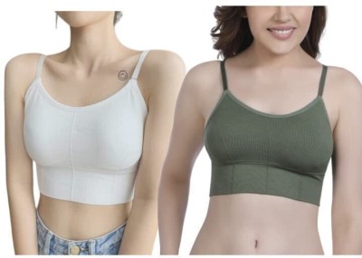 KDG TREADS Women T-Shirt Lightly Padded Bra(White, Green)